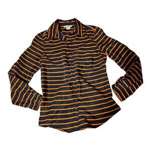 Fun & Flirt Small Striped Long Sleeve Polyester Button Up Collared Shirt